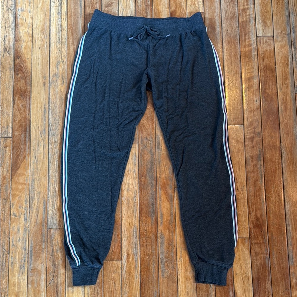 PJ Salvage Gray Joggers with White, Pink, Black and Blue Stripes